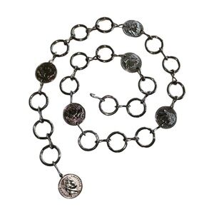 silver CONCHO BELT, coins with a woman's head in profile. VTG OSFM